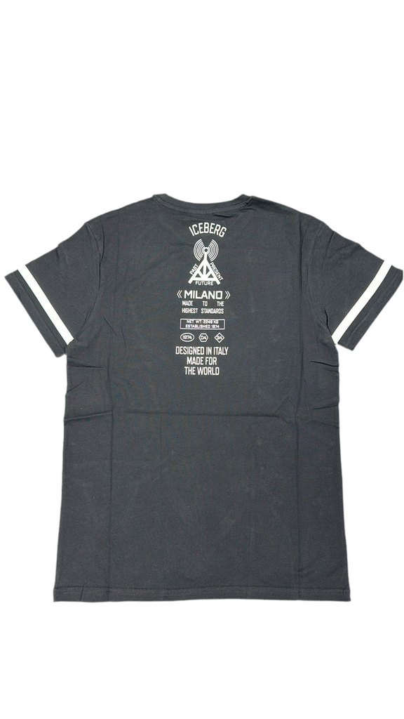 T-SHIRT ICEBERG CON RIGA BIANCO MANICA E RETRO DECORATO