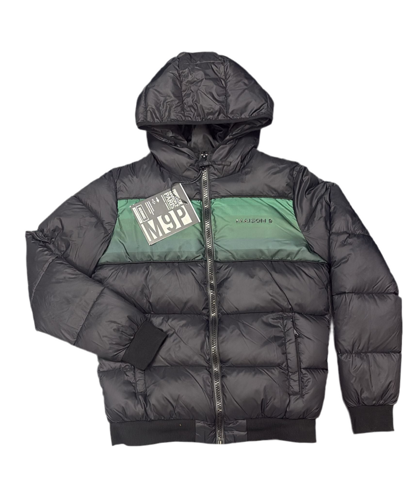 GIUBBINO MAISON 9 PARIS UOMO PIUMINO CON BANDA CENTRALE VERDE LOGO LATO CUORE E RETRO