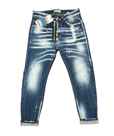 JEANS CIANOTIC UOMO SLIM CON CERNIERA , BOTTONI E SCHIZZI BIANCHI