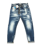 JEANS CIANOTIC UOMO SLIM CON CERNIERA , BOTTONI E SCHIZZI BIANCHI