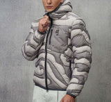 GIUBBINO BLAUER UOMO PIUMINO LINEE ASTRATTE GRIGIO CHIARO-SCURO LOGO GRIGIO MANICA