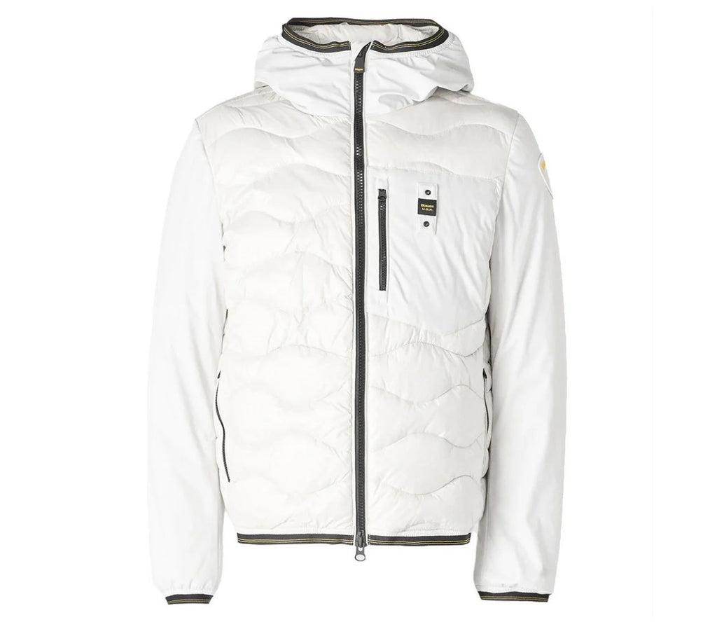 GIUBBINO BLAUER UOMO PIUMINO ONDA CON DETTAGLI GIALLI CON CAPPUCCIO IMPERMEABILE MANICA LISCIA