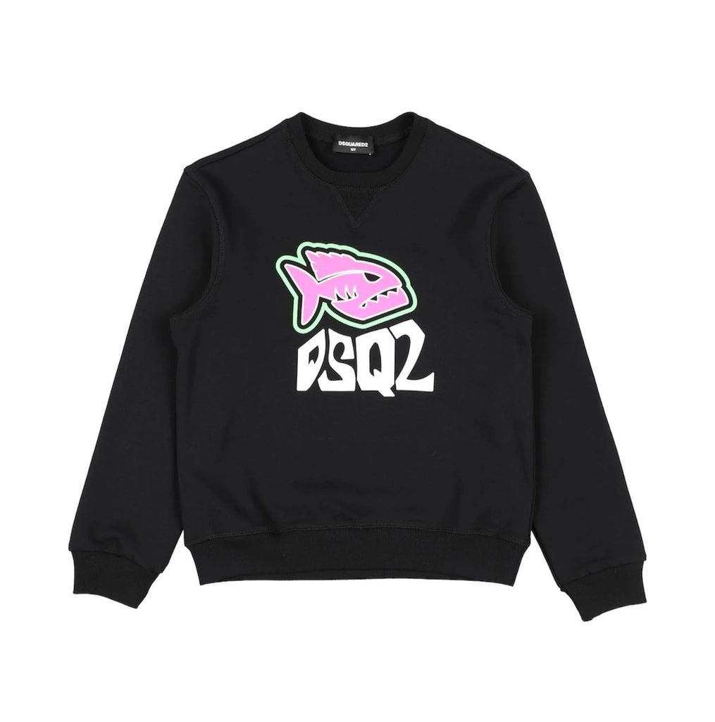 FELPA DSQUARED BAMBINO GARZATA  GIROCOLLO SQUALO CENTRALE COLORATO