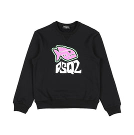 FELPA DSQUARED BAMBINO GARZATA  GIROCOLLO SQUALO CENTRALE COLORATO