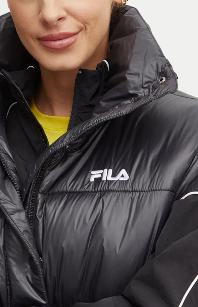 GIUBBINO SMANICATO FILA DONNA PIUMINO LUCIDO LOGO LATO CUORE CUCITO E TARGHETTA RETRO