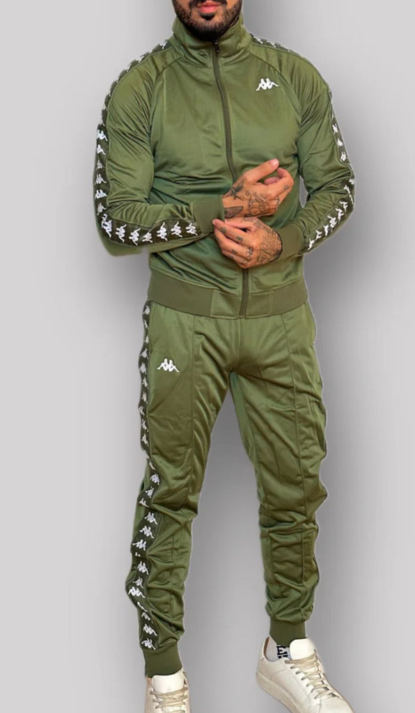 TUTA COMPLETA KAPPA UOMO ACETATA  BANDE VERDI E LOGO BIANCO