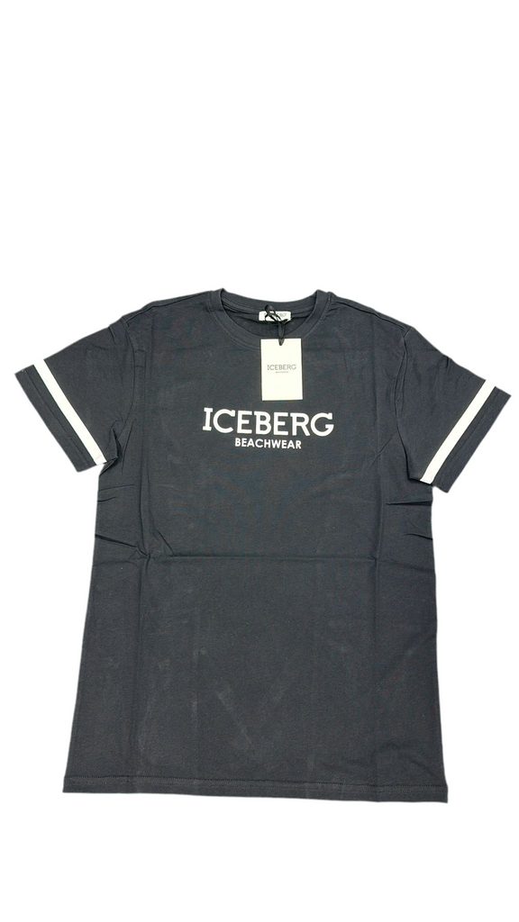 T-SHIRT ICEBERG CON RIGA BIANCO MANICA E RETRO DECORATO