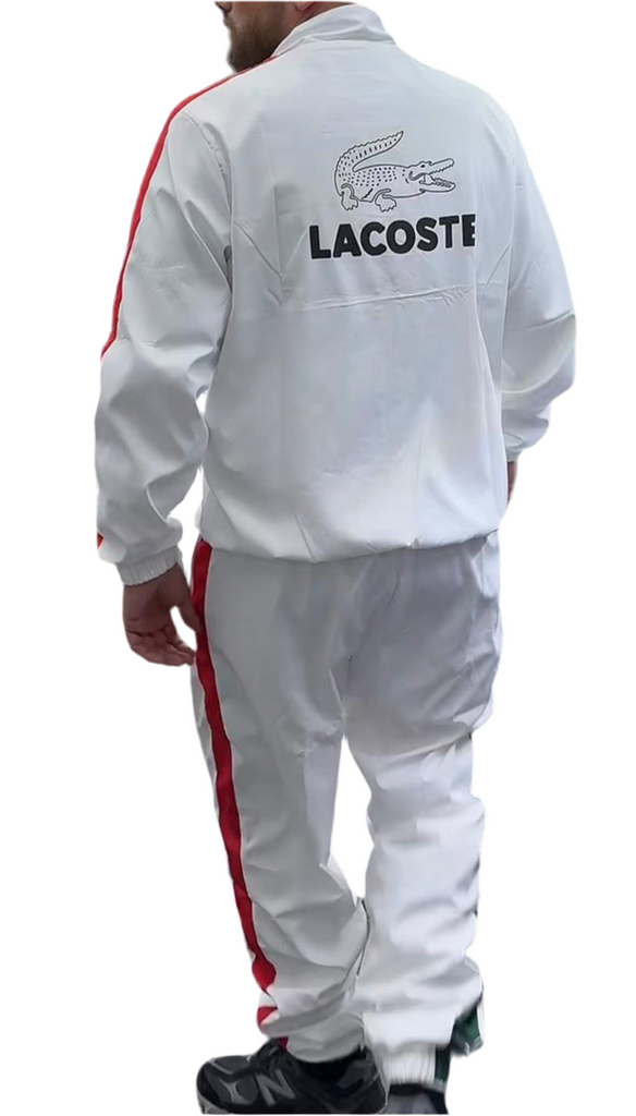 TUTA COMPLETA LACOSTE UNISEX MICROFIBRA CON BANDE LATERALI COLORATE E LOGO GRANDE RETRO