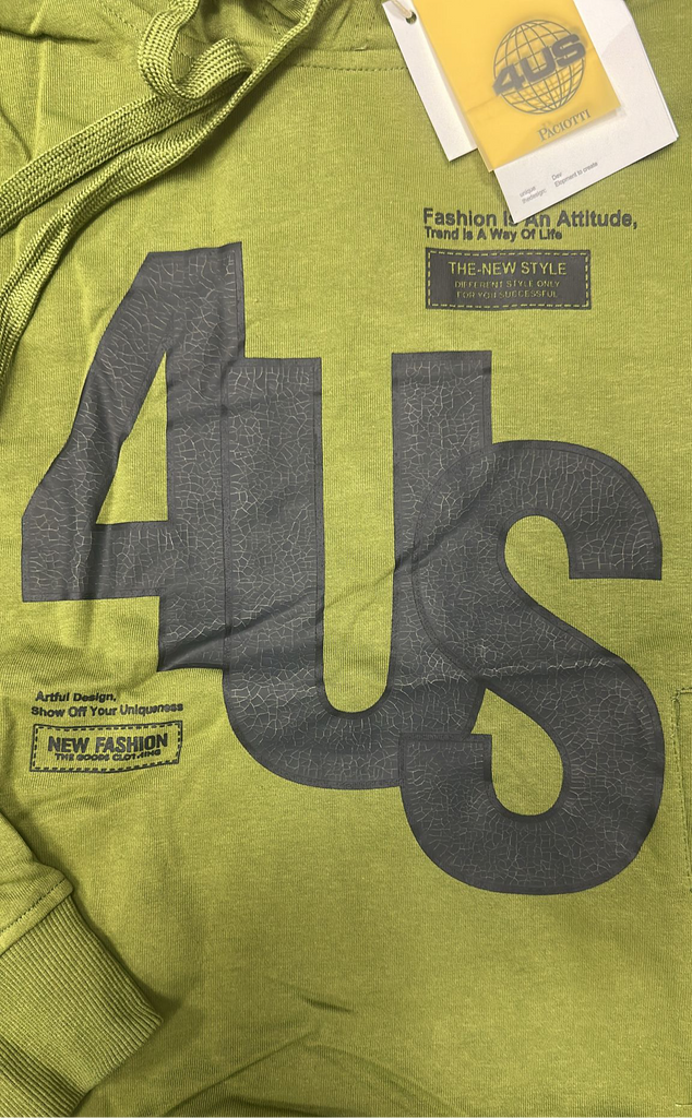 FELPA PACIOTTI UNISEX COTONE CON CAPPUCCIO E SIGLA 4US CENTRALE GRANDE STILE MURO