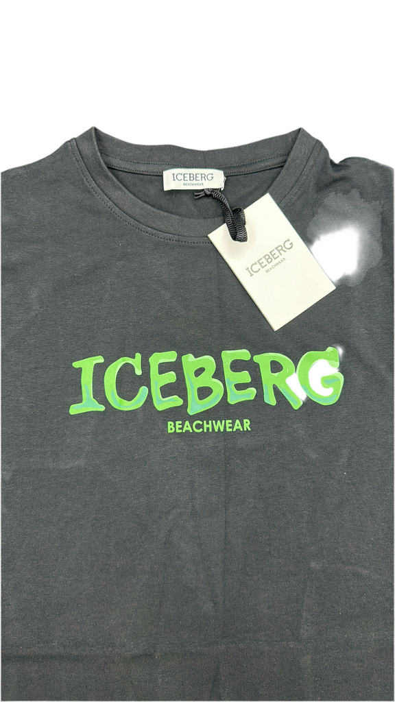 T-SHIRT ICEBERG CON SCRITTA VERDE CENTRALE STAMPATA