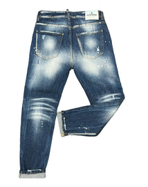 JEANS CIANOTIC UOMO SLIM CON CERNIERA , BOTTONI E SCHIZZI BIANCHI