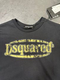 T-SHIRT DSQUARED LOGO E SCRITTA CENTRALE GIALLA CONSUMATA