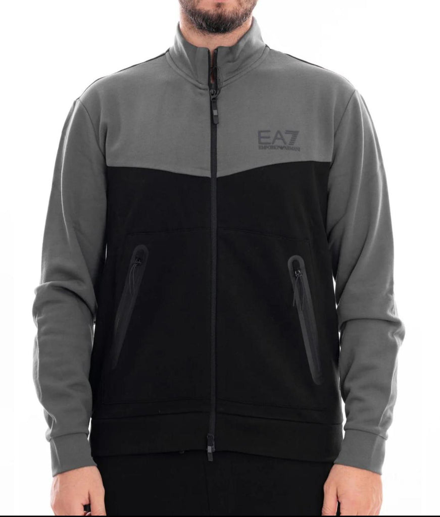 TUTA COMPLETA EMPORIO ARMANI UOMO FELPATA  CON ZIP E CAPPUCCIO NERO GRIGIO