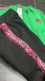 TUTA KAPPA BIMBA FELPATA CON ZIP E LOGO GOMMA LATO CUORE E LEOPARDATO SPALLA