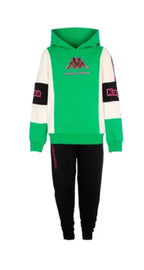 TUTA KAPPA BIMBA FELPATA  CON CAPPUCCIO LOGO ROSA E NERO CENTRALE STAMPATO