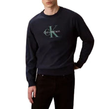Carica l'immagine nel visualizzatore di Gallery, FELPA CALVIN KLEIN UOMO COTONE, GIROCOLLO , CON LOGO CENTRALE VERDE STAMPATO