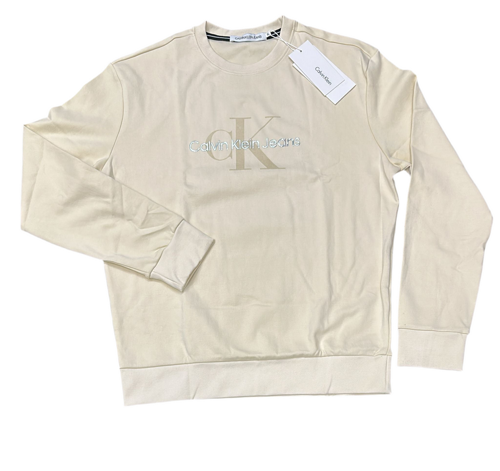 FELPA CALVIN KLEIN UOMO GARZATA GIROCOLLO CON SCRITTA CENTRALE ARGENTO