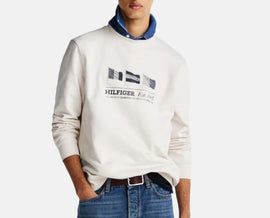 FELPA TOMMY HILFIGER UOMO COTONE CON BANDIERE E SCRITTA CENTRALE STAMPATE