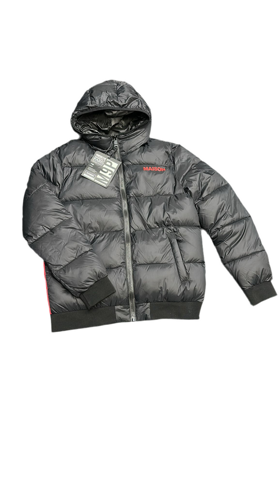 GIUBBINO MAISON 9 PARIS UOMO PIUMINO LOGO LATO CUORE ROSSO CON BANDA ROSSA RETRO IN BASSO E SCRITTA GRANDE