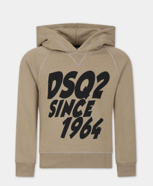 FELPA DSQUARED BAMBINO GARZATA CON CAPPUCCIO LOGO E SCRITTA CENTRALE