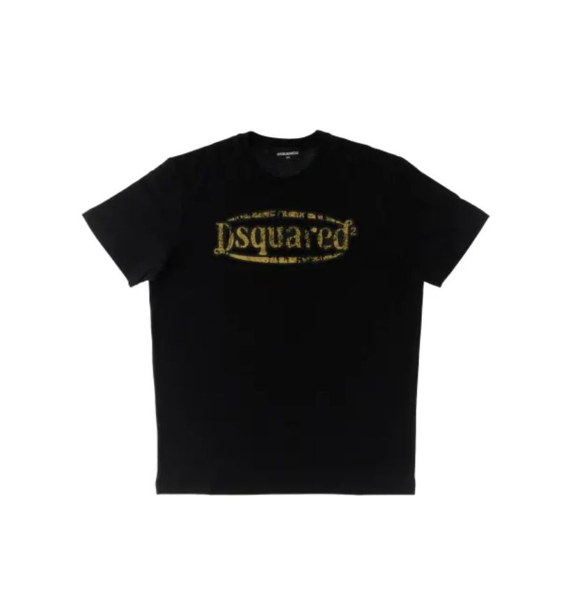 T-SHIRT DSQUARED LOGO E SCRITTA CENTRALE GIALLA CONSUMATA