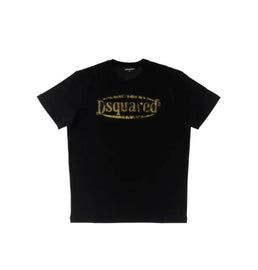 T-SHIRT DSQUARED LOGO E SCRITTA CENTRALE GIALLA CONSUMATA