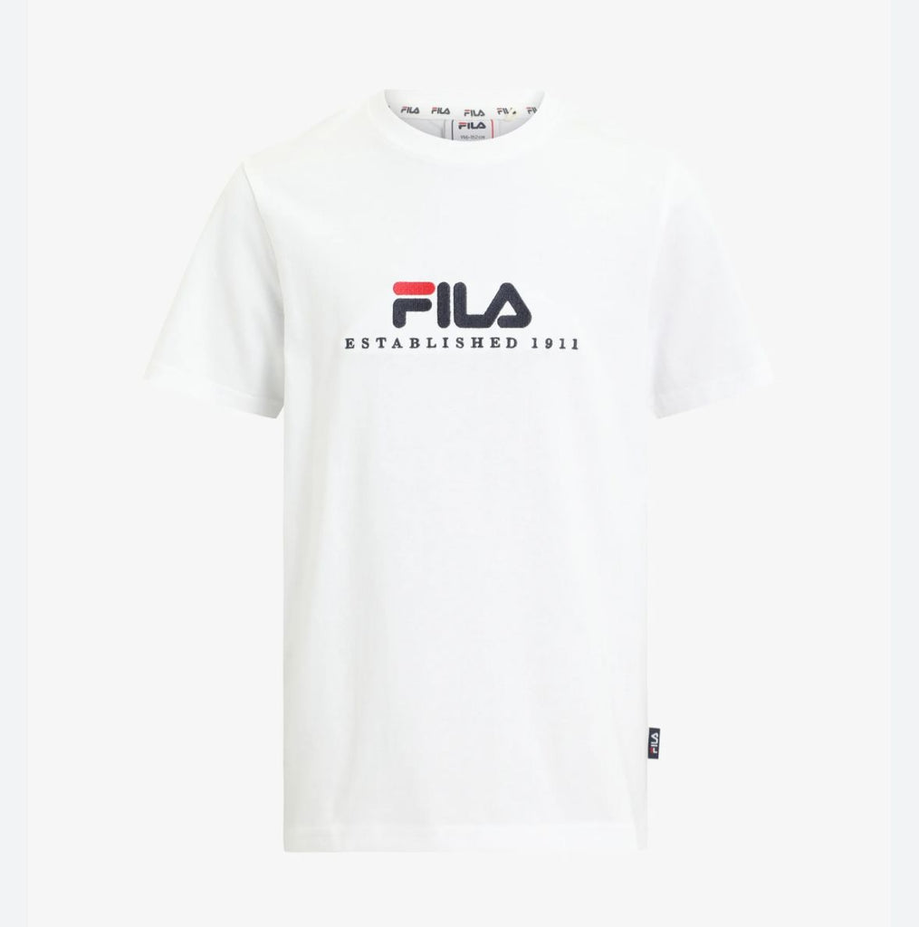 T-SHIRT FILA SCRIITA CENTRALE STAMPATA E VERTICALE GAMBA