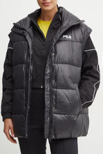 Carica l'immagine nel visualizzatore di Gallery, GIUBBINO SMANICATO FILA DONNA PIUMINO LUCIDO LOGO LATO CUORE CUCITO E TARGHETTA RETRO