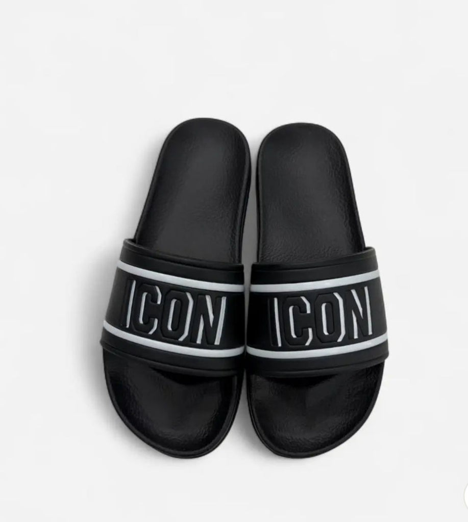 CIABATTE ICON CON FASCIA E SCRITTA DOPPIA BLACK/WHITE