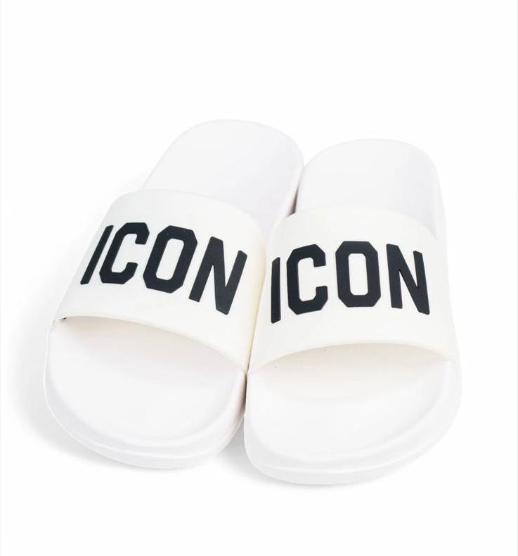 CIABATTE ICON CON FASCIA E SCRITTA NERA  STAMPATA