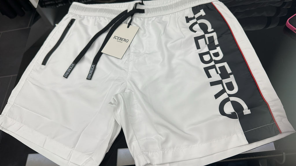 COSTUME ICEBERG CON LOGO GAMBA VERTICALE CON STRISCIA BIANCO E GIALLO