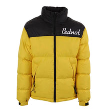 Carica l'immagine nel visualizzatore di Gallery, GIUBBINO BUTNOT UOMO PIUMINO CON BANDA NERA SCRITTA LATO CUORE E SPALLE