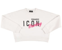 Carica l'immagine nel visualizzatore di Gallery, FELPA DSQUARED BIMBA GARZATA  GIROCOLLO SCRITTA CENTRALE ROSA