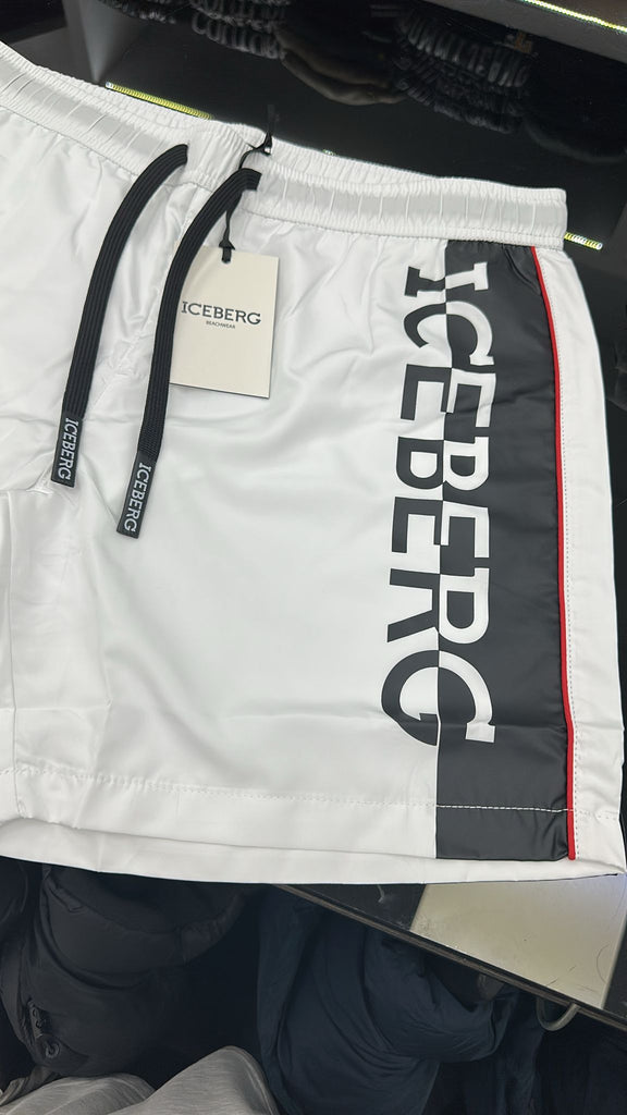 COSTUME ICEBERG CON LOGO GAMBA VERTICALE CON STRISCIA BIANCO E GIALLO