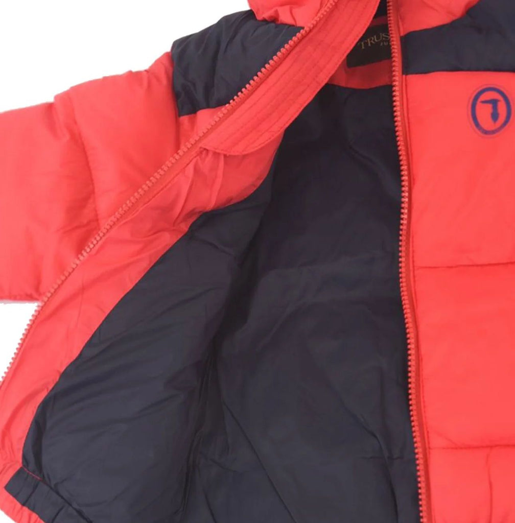 GIUBBINO TRUSSARDI BIMBO PIUMINO CON STRISCIA BLU E LOGO RETRO