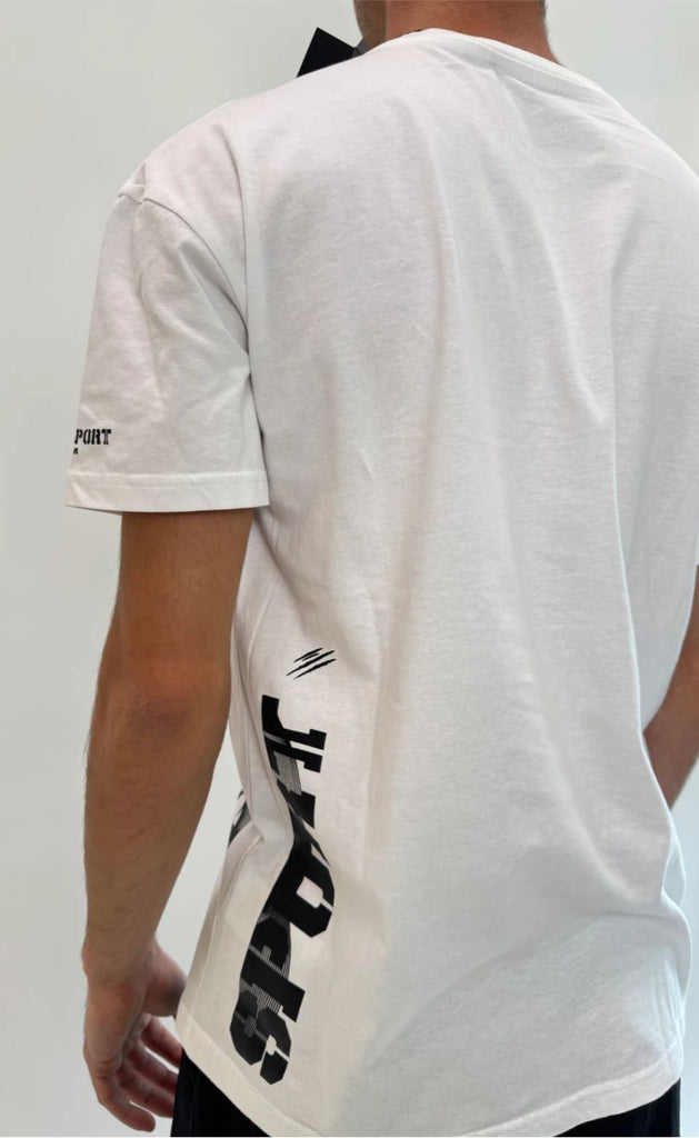 T-SHIRT PLEIN SPORT UOMO COTONE SCRITTA RETRO FIANCO E TARGHETTA