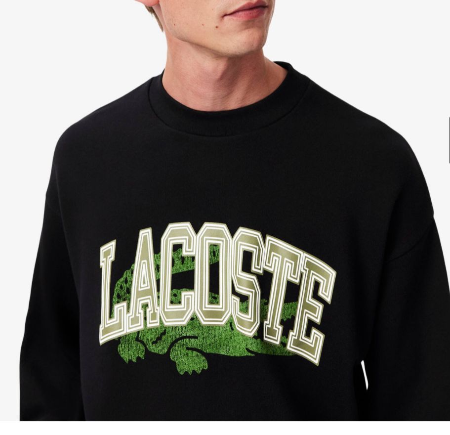 FELPA LACOSTE UNISEX COTONE CON SCRITTA CENTRALE VERDE