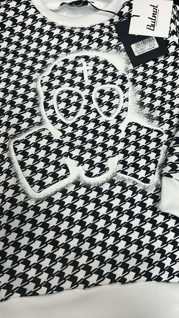 FELPA BUTNOT BAMBINO FELPATA TESCHIO BIANCO CENTRALE STAMPA ROMBI