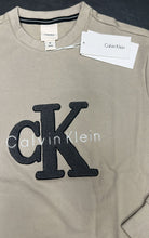 Carica l&#39;immagine nel visualizzatore di Gallery, FELPA CALVIN KLEIN UOMO , COTONE, CON LOGO CENTRALE GRANDE PELUCHE GRIGIO