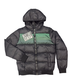 GIUBBINO MAISON 9 PARIS UOMO PIUMINO CON BANDA CENTRALE VERDE LOGO LATO CUORE E RETRO