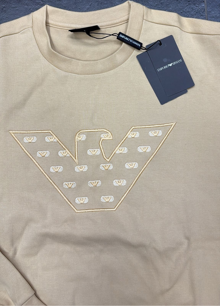 FELPA ARMANI UOMO COTONE LOGO CENTRALE CUCITO GRANDE