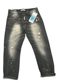 JEANS CIANOTIC UOMO FIT CON SFUMATURA GAMBA COLOR SABBIA E SCHIZZI COLORATI