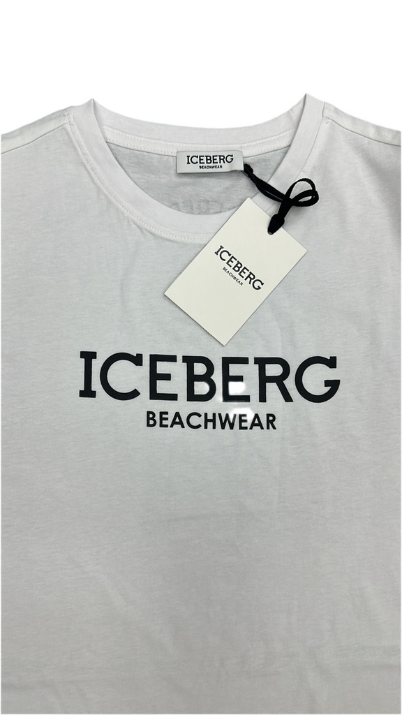 T-SHIRT ICEBERG CON RIGA ROSSA MANICA E RETRO DECORATO