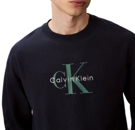 FELPA CALVIN KLEIN UOMO COTONE, GIROCOLLO , CON LOGO CENTRALE VERDE STAMPATO