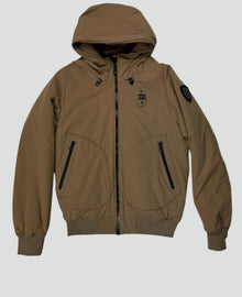 GIUBBINO BLAUER UOMO PIUMINO LISCIO CON POLSINI , CAPPUCCIO E LOGO BRACCIO VERDE MILITARE