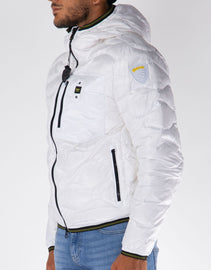 GIUBBINO BLAUER UOMO PIUMINO ONDA LUCIDO STEMMA NERO E SCRITTA GIALLO FLUO