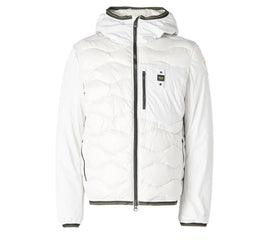 GIUBBINO BLAUER UOMO PIUMINO ONDA CON DETTAGLI GIALLI CON CAPPUCCIO IMPERMEABILE MANICA LISCIA