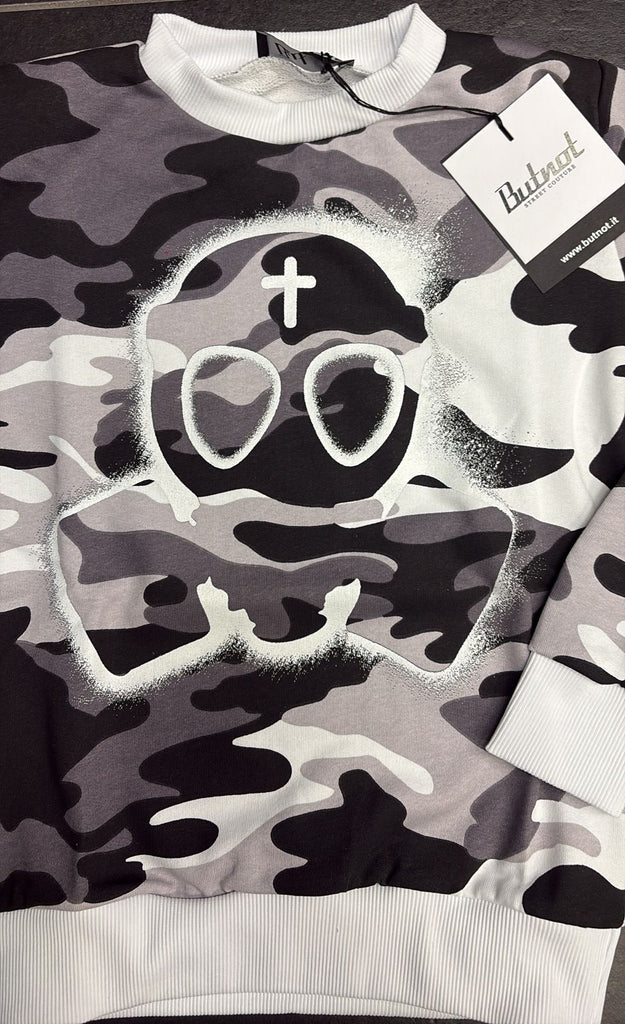 FELPA BUTNOT BAMBINO FELPATA CON TESCHIO CENTRALE E STAMPA MILITARE