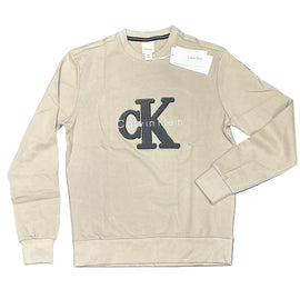 FELPA CALVIN KLEIN UOMO , COTONE, CON LOGO CENTRALE GRANDE PELUCHE GRIGIO