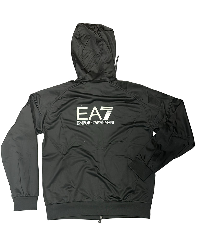 TUTA COMPLETA EA7 UOMO ACETATA CON CAPPUCCIO E LOGO LATO CUORE E RETRO BIANCO